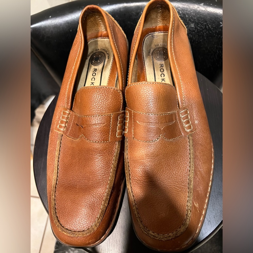 Rockport Men's Classic Cognac Leather Penny Loafers, size 10